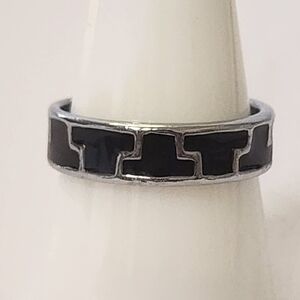 Stainless Steel Black Enamel Geometric Band Ring Size 9 Unisex Minimalist